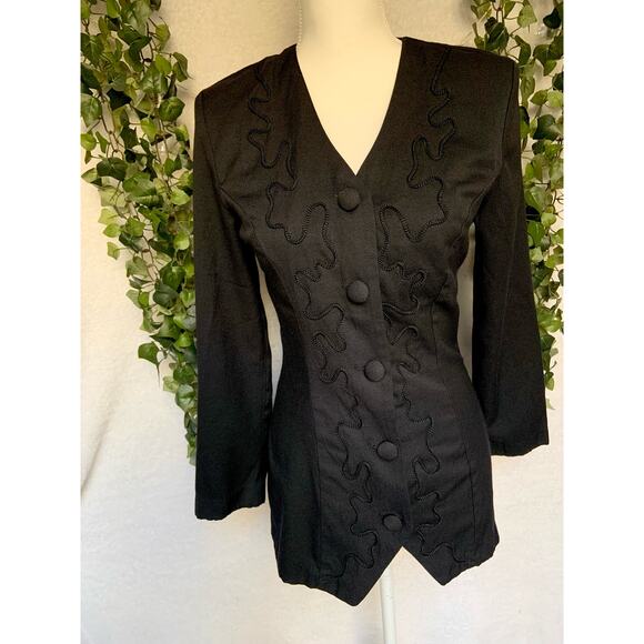 Vintage 1970's Rampage Black Retro Blazer Coat with Shoulder Pads Women's Medium - Picture 3 of 10